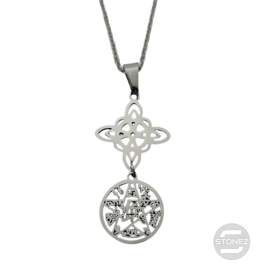 600103980 Collar Acero Doble Proteccion Nudo De Bruja Tetragramaton Cadena 42+5 Cms