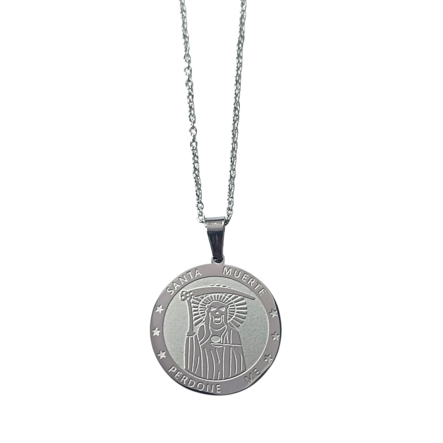 Collar Acero Santa Muerte 25 mm Cadena 42+5 Cms