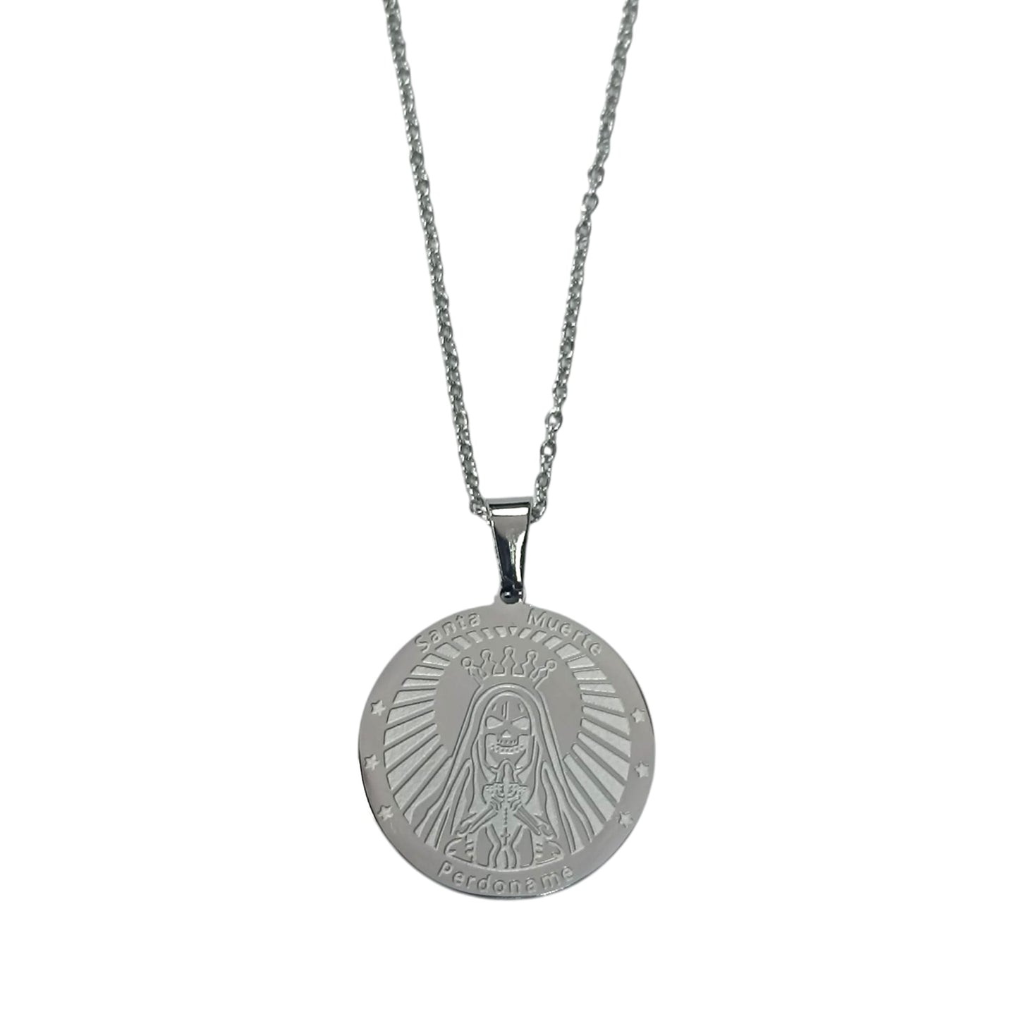 Collar Acero Santa Muerte 25 mm Cadena 42+5 Cms