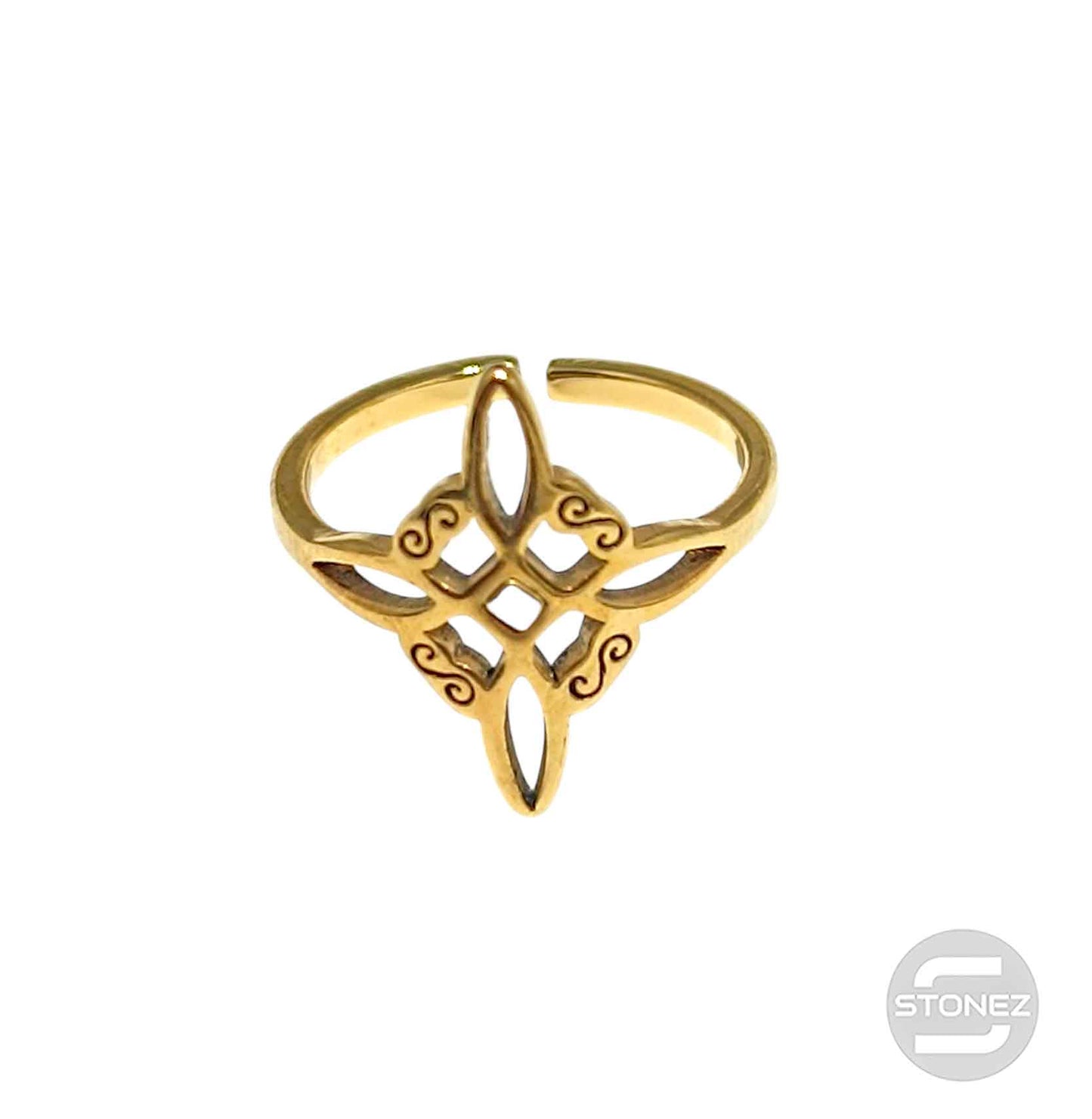 Anillo Acero Dorado Adaptable Nudo De Brujas