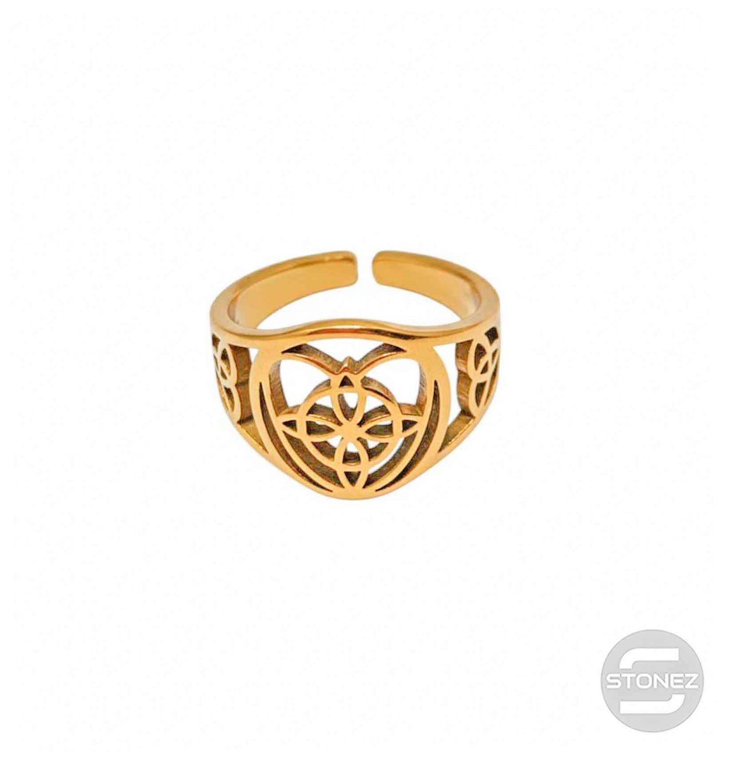 Anillo Acero Dorado Adaptable Nudo De Brujas