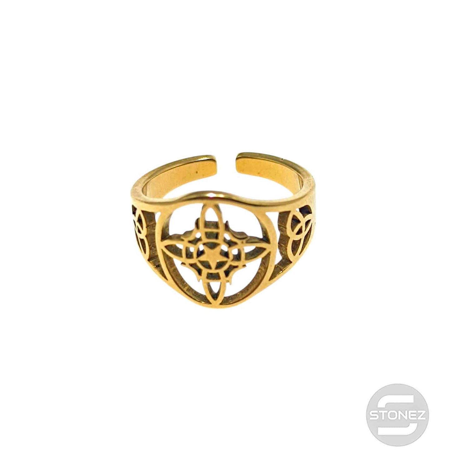 Anillo Acero Dorado Adaptable Nudo De Brujas