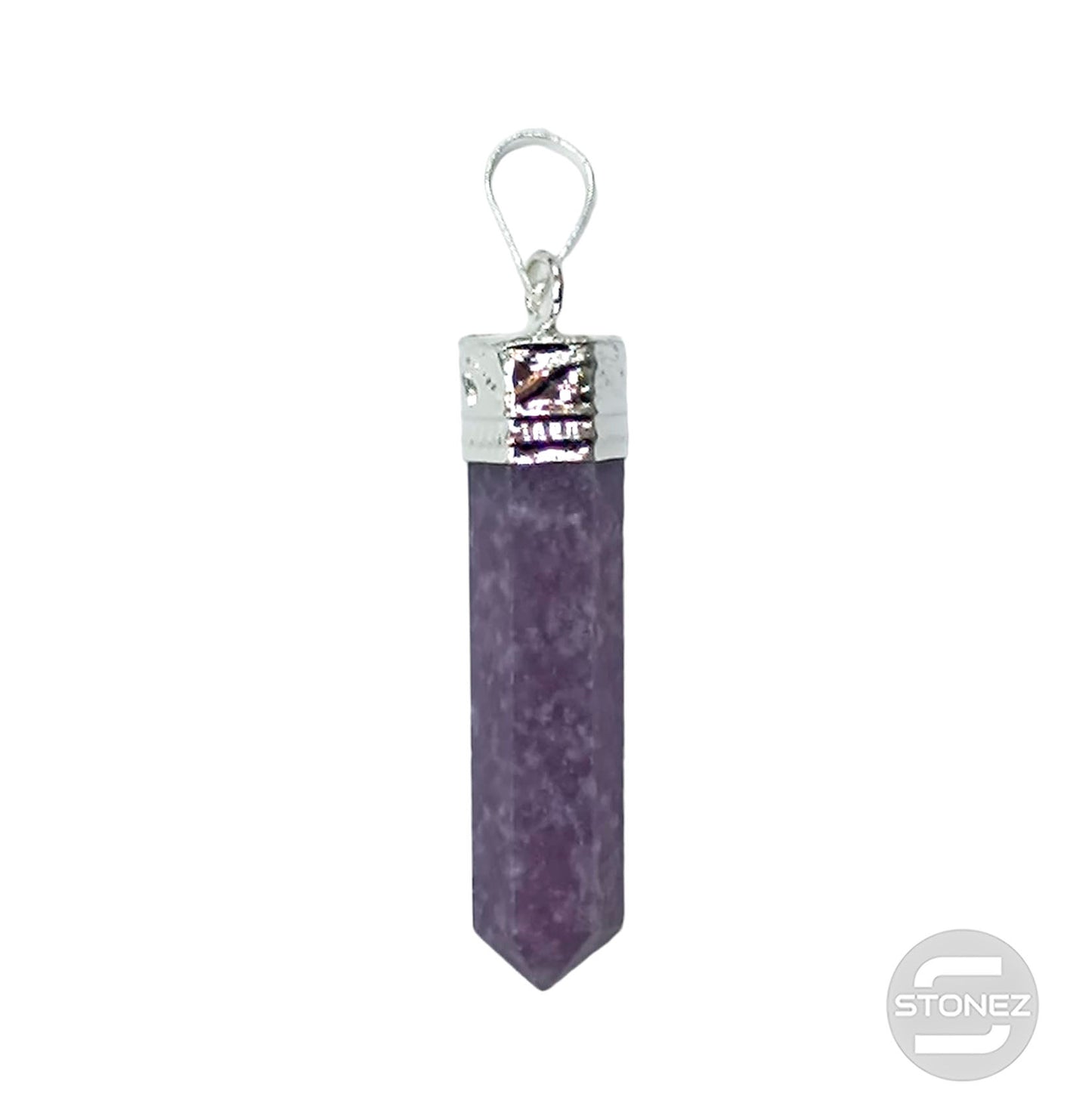 600201691-100 Colgante Punta Piedra Natural Lepidolita 3 Cms Aprox Engarzado En Metal