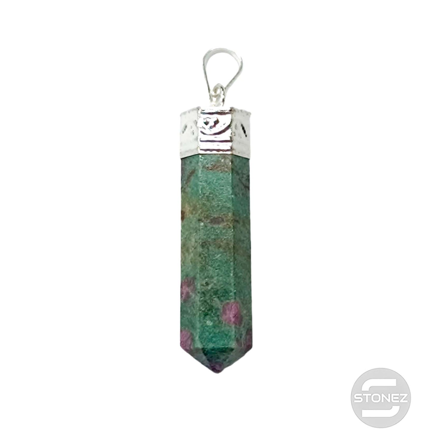 600201691-31 Colgante Punta Piedra Natural Rubí En Fucsita 3 Cms Aprox Engarzado En Metal