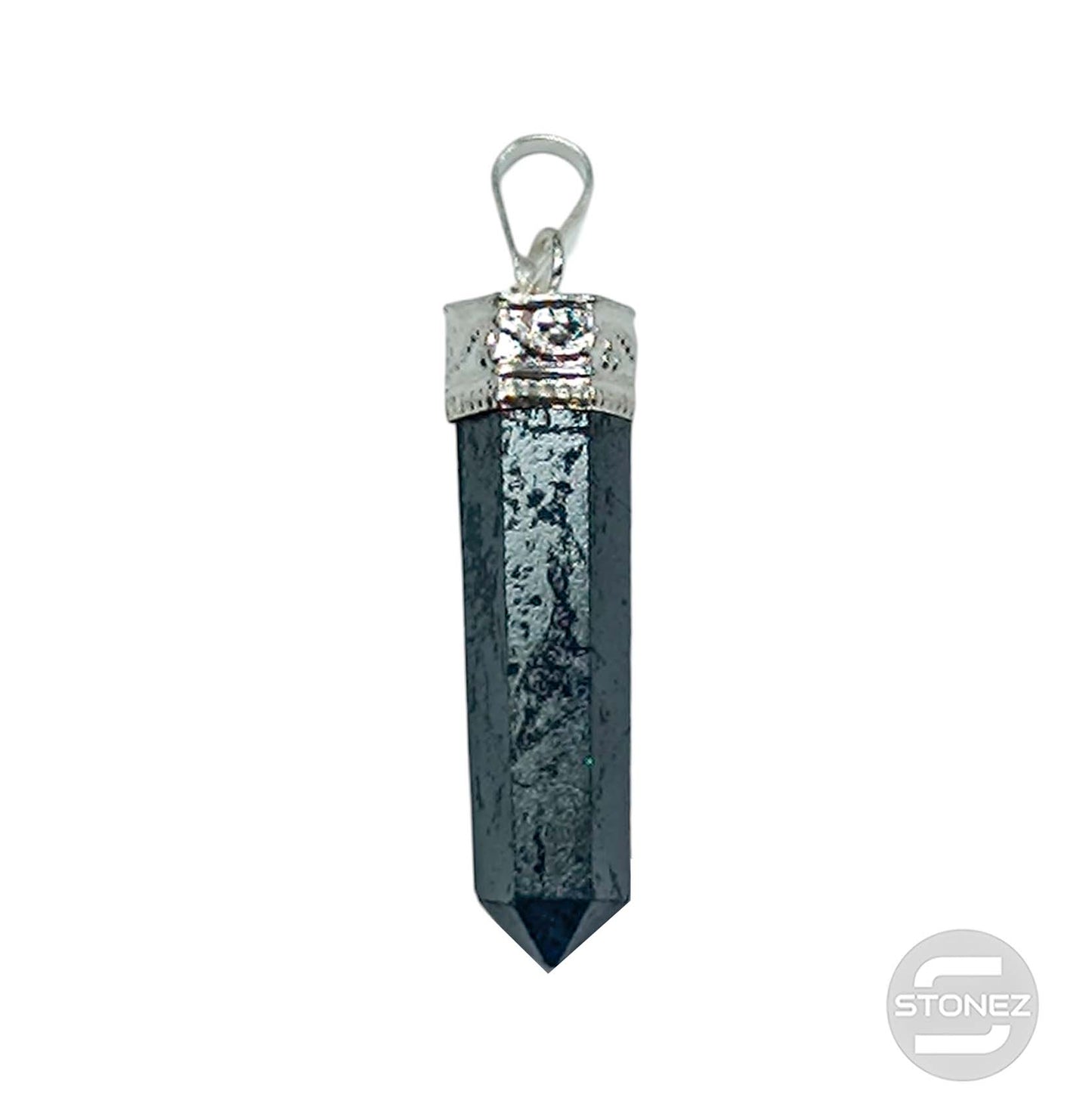 600201691-39 Colgante Punta Piedra Natural Hematite 3 Cms Aprox Engarzado En Metal