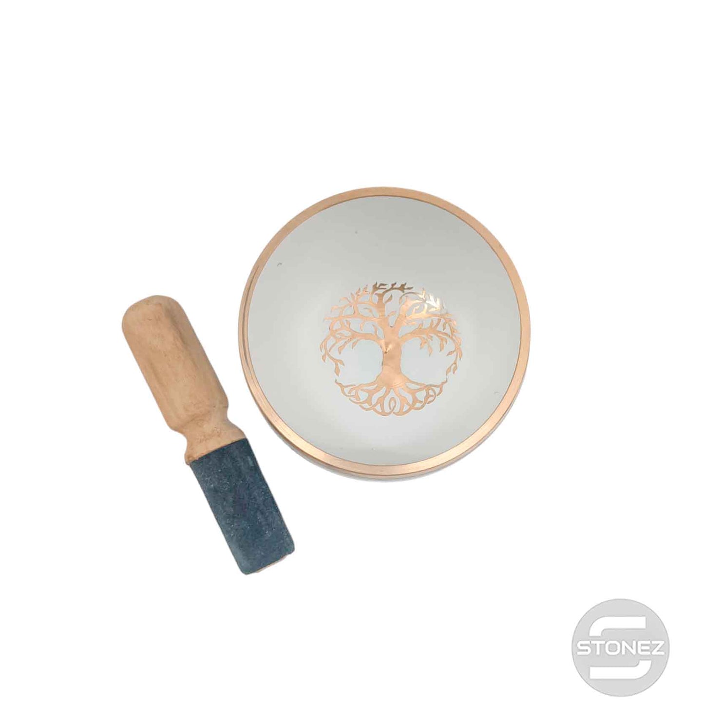 600303021 Cuenco Tibetano 4 Metales 11 Cms Aprox Color Blanco Crema Grabado Árbol De La Vida