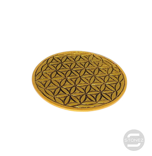 600303070-12 Porta Incienso De Metal Dorado Semilla De La Vida 10,5 Cms Aprox