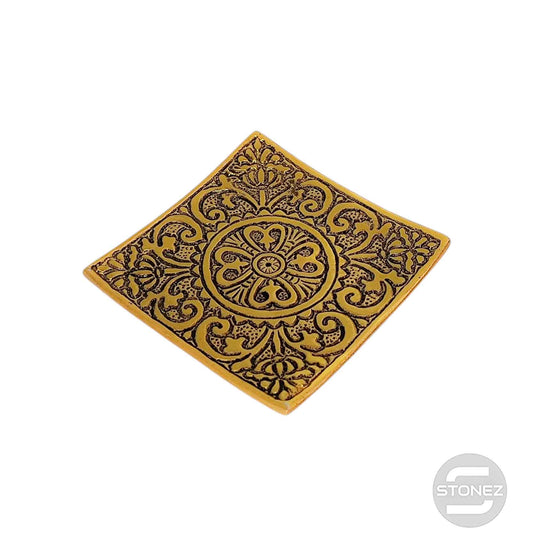 600303070-14 Porta Incienso De Metal Cuadrado Dorado 10 Cms Aprox