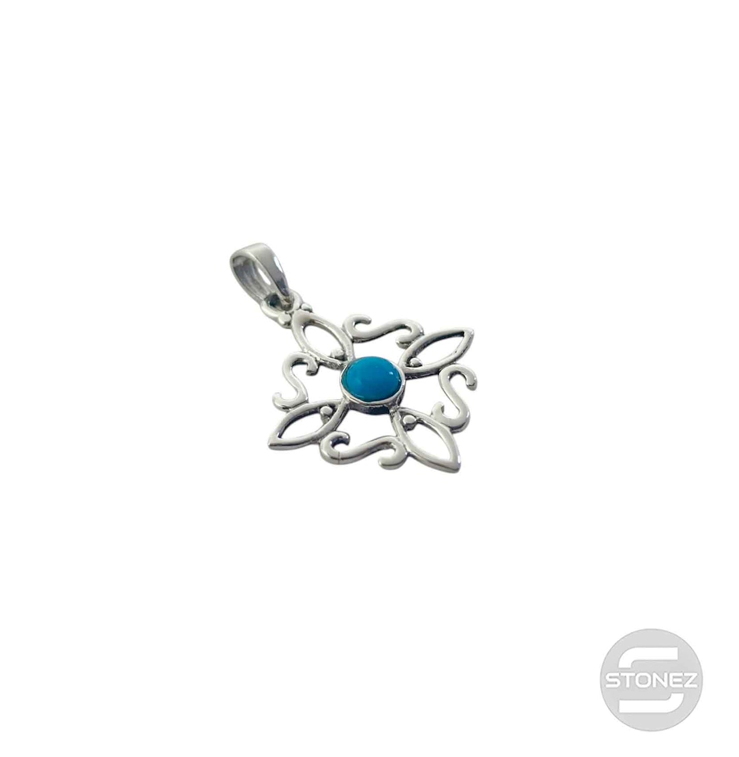 600303558-01 Colgante Plata 925 Nudo De Brujas Con Piedra Turquesina Oscura 20 mm Aprox