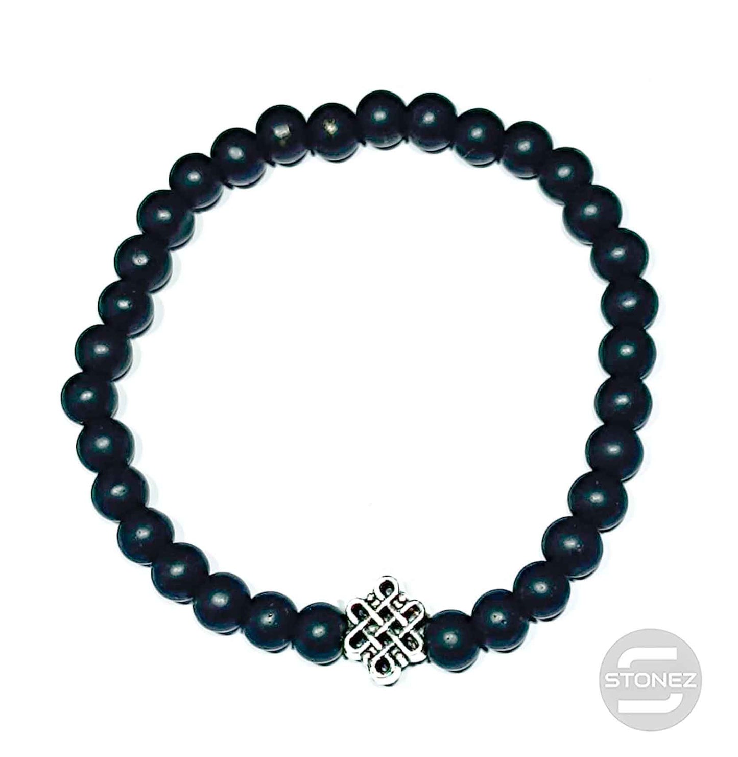 600401793-03 Pulsera Tibetana De Piedra Shaligram 6 mm Y Entrepieza Nudo Sin Fin