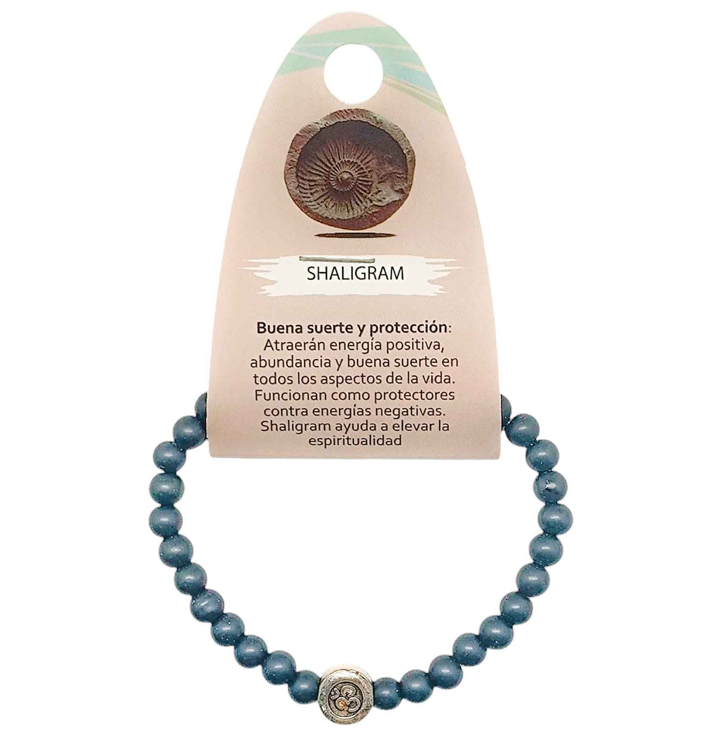 600401793-01 Pulsera Tibetana De Piedra Shaligram 6 mm Y Entrepieza Om