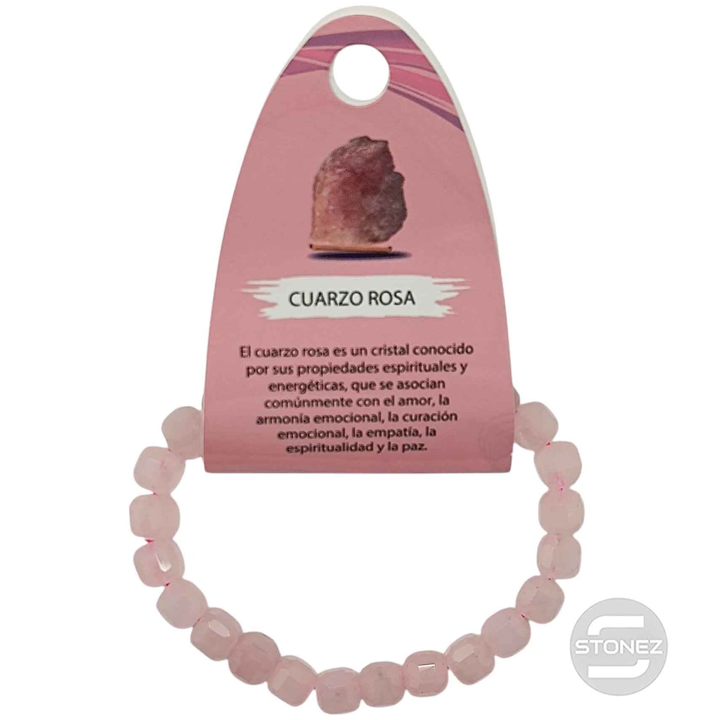 600603219 Pulsera Facetada Cuarzo Rosa 7x7 mm Cubo
