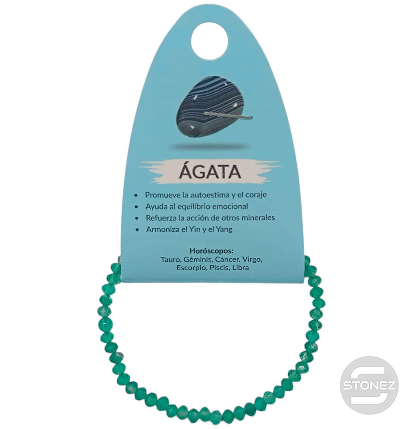 600603224 Pulsera Facetada Agata Verde 3X4 mm