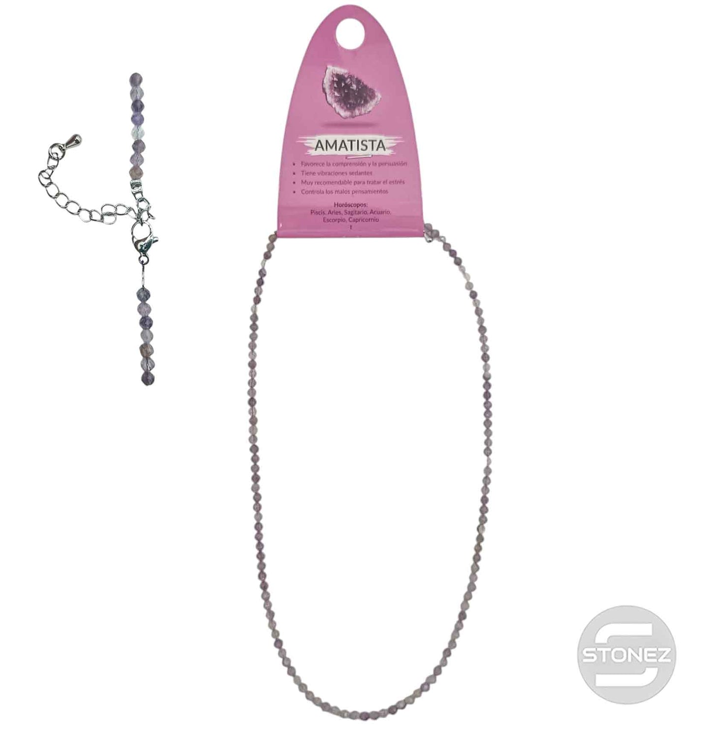 600603254 Collar Amatista 3 mm Facetada 40+5 Cms Cierre Acero