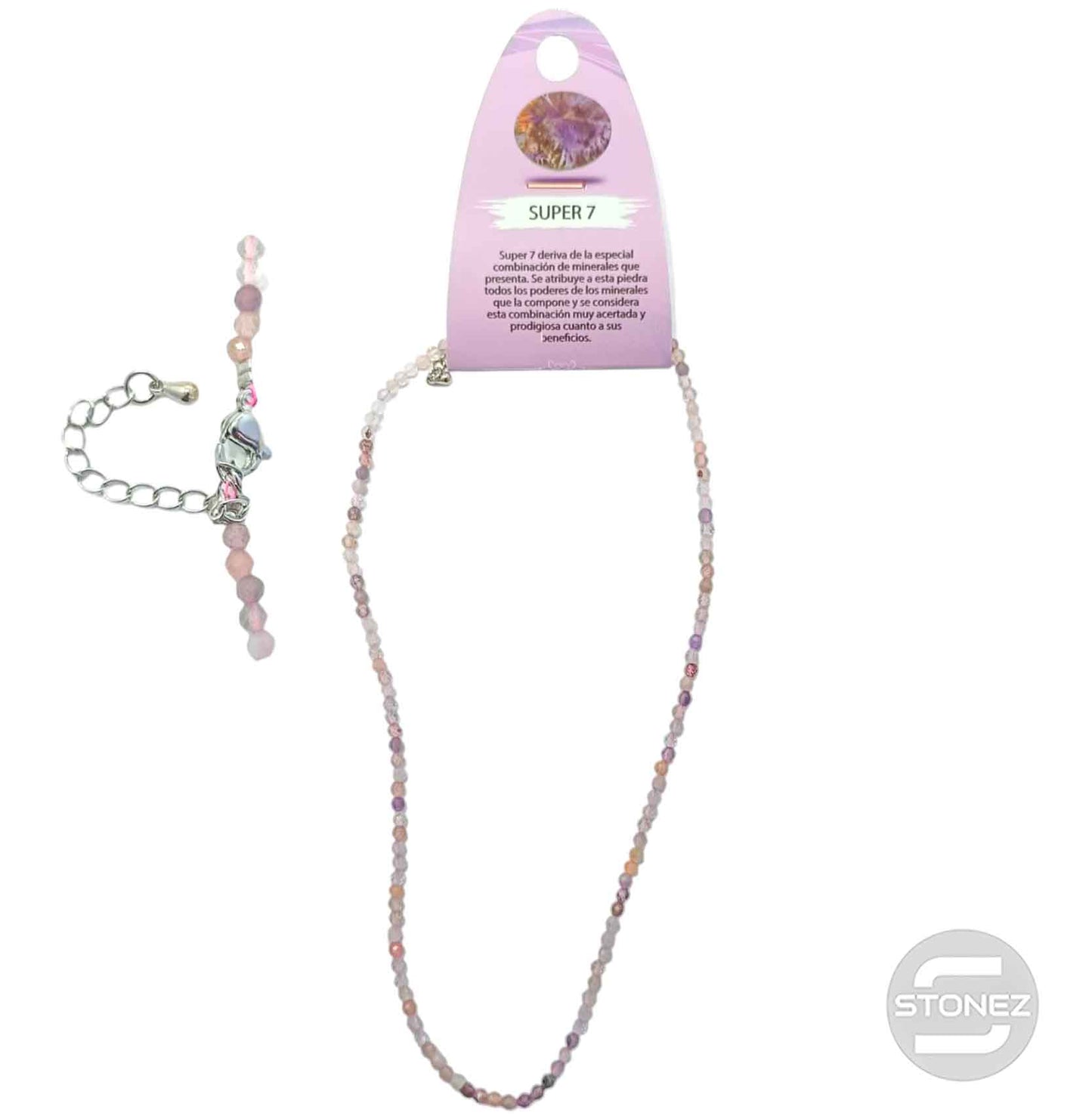 Collar Piedra Super Siete 3 mm Facetada 40+5 Cms Cierre Acero