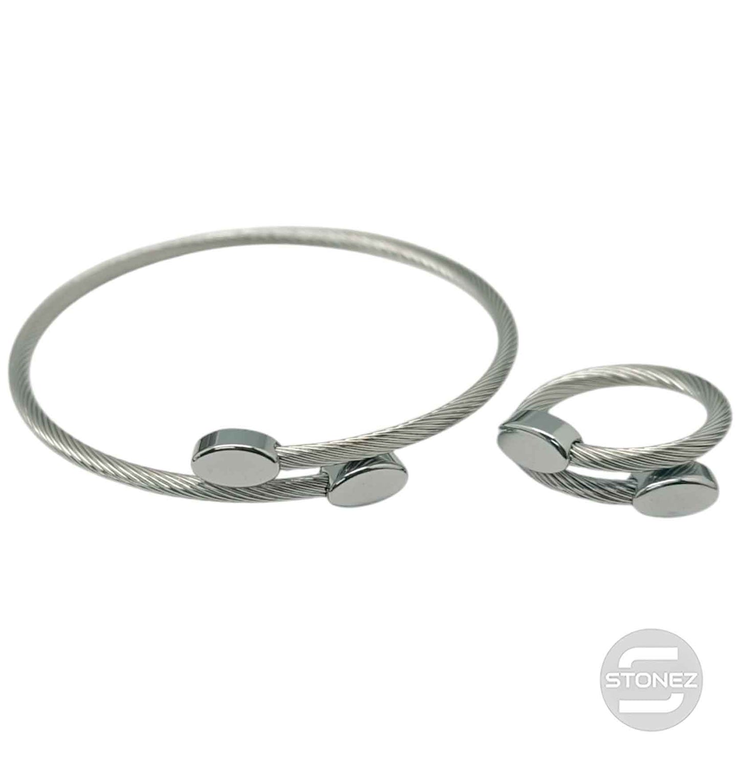 60354-11 Juego De Acero Pulsera y Anillo Ajustable