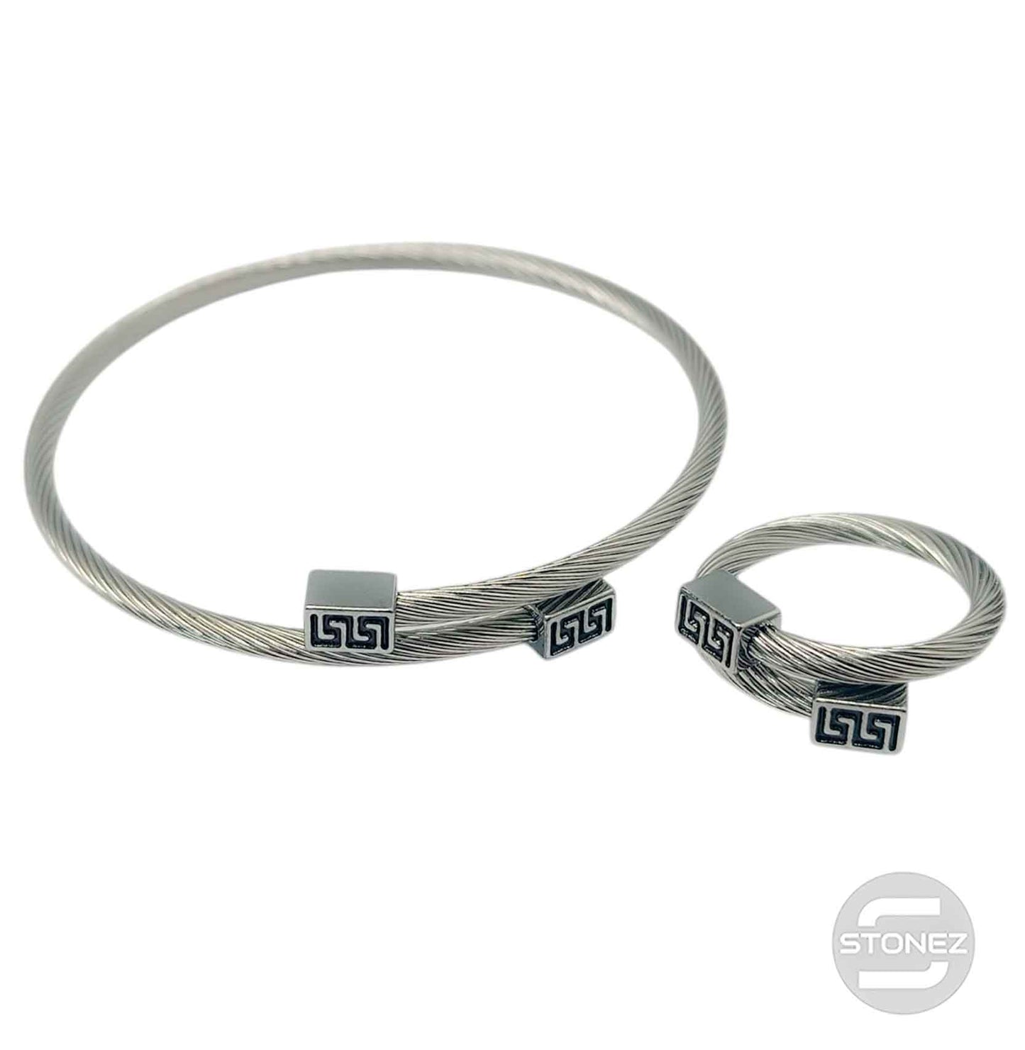 60354-01 Juego De Acero Pulsera y Anillo Ajustable