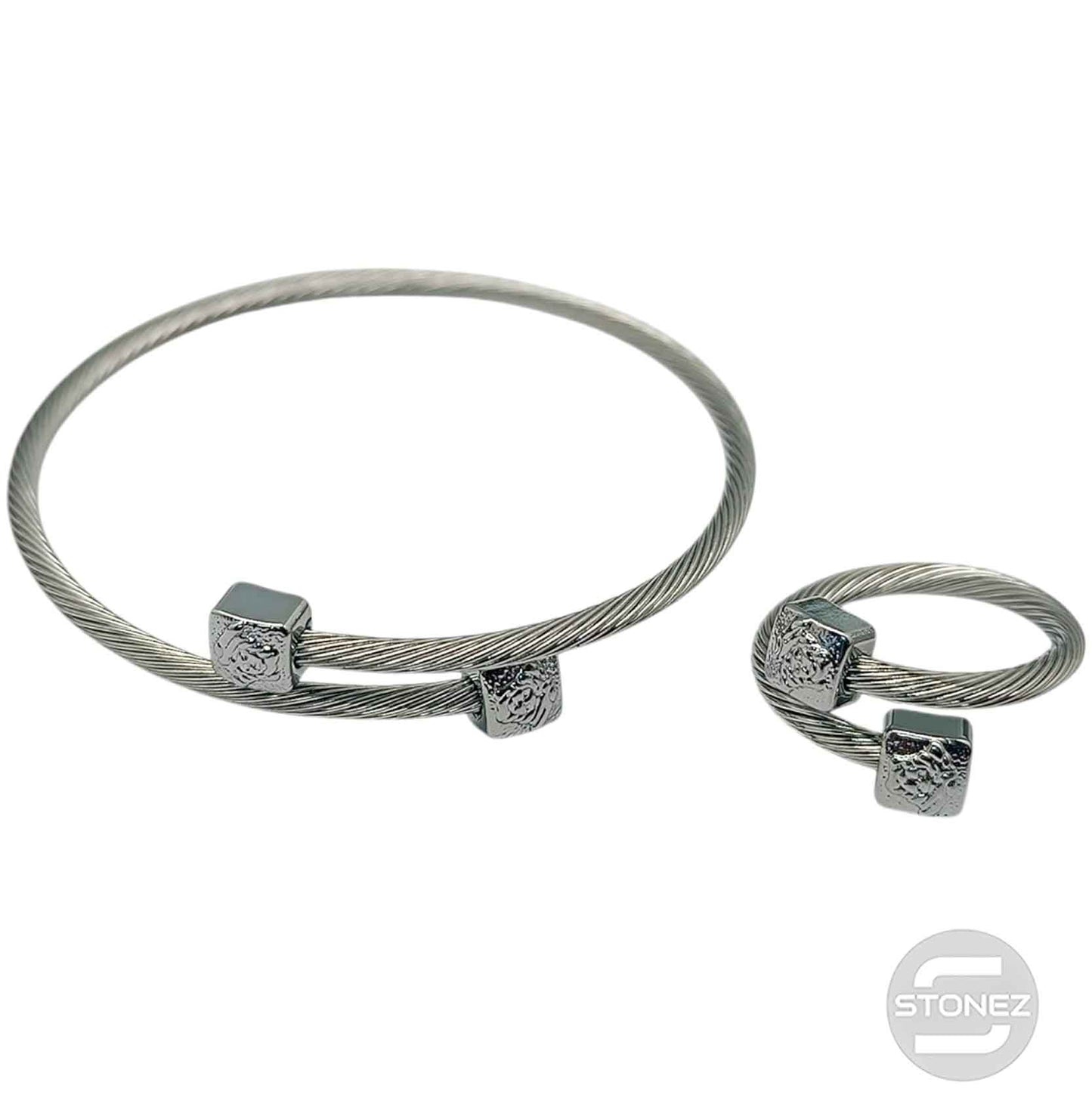 60354-02 Juego De Acero Pulsera y Anillo Ajustable