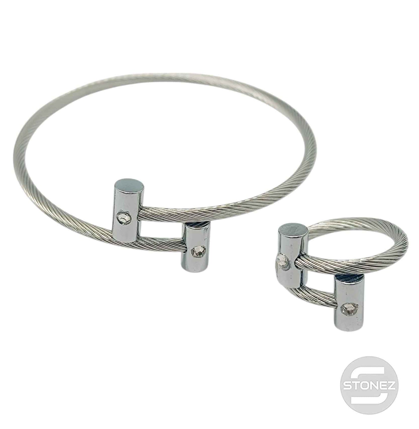 60354-08 Juego De Acero Pulsera y Anillo Ajustable