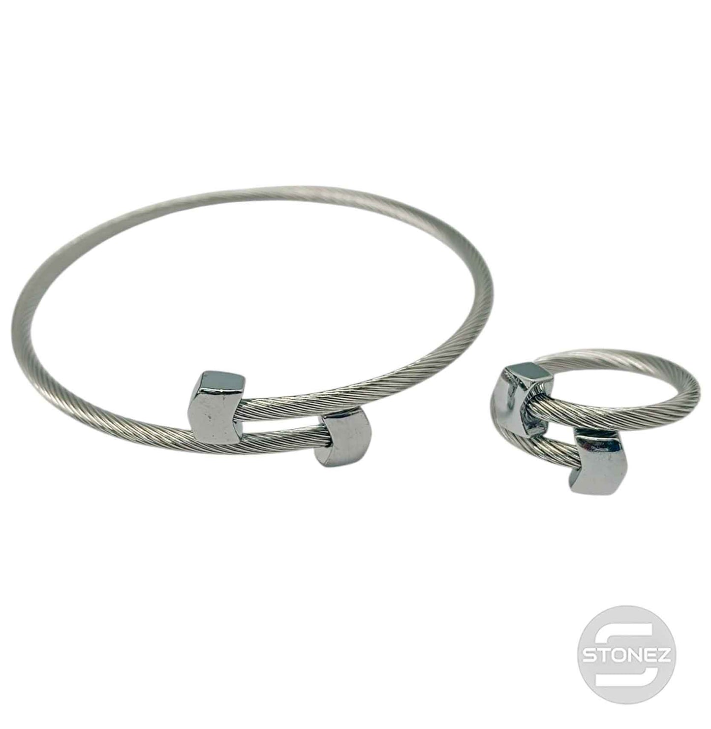 60354-13 Juego De Acero Pulsera y Anillo Ajustable