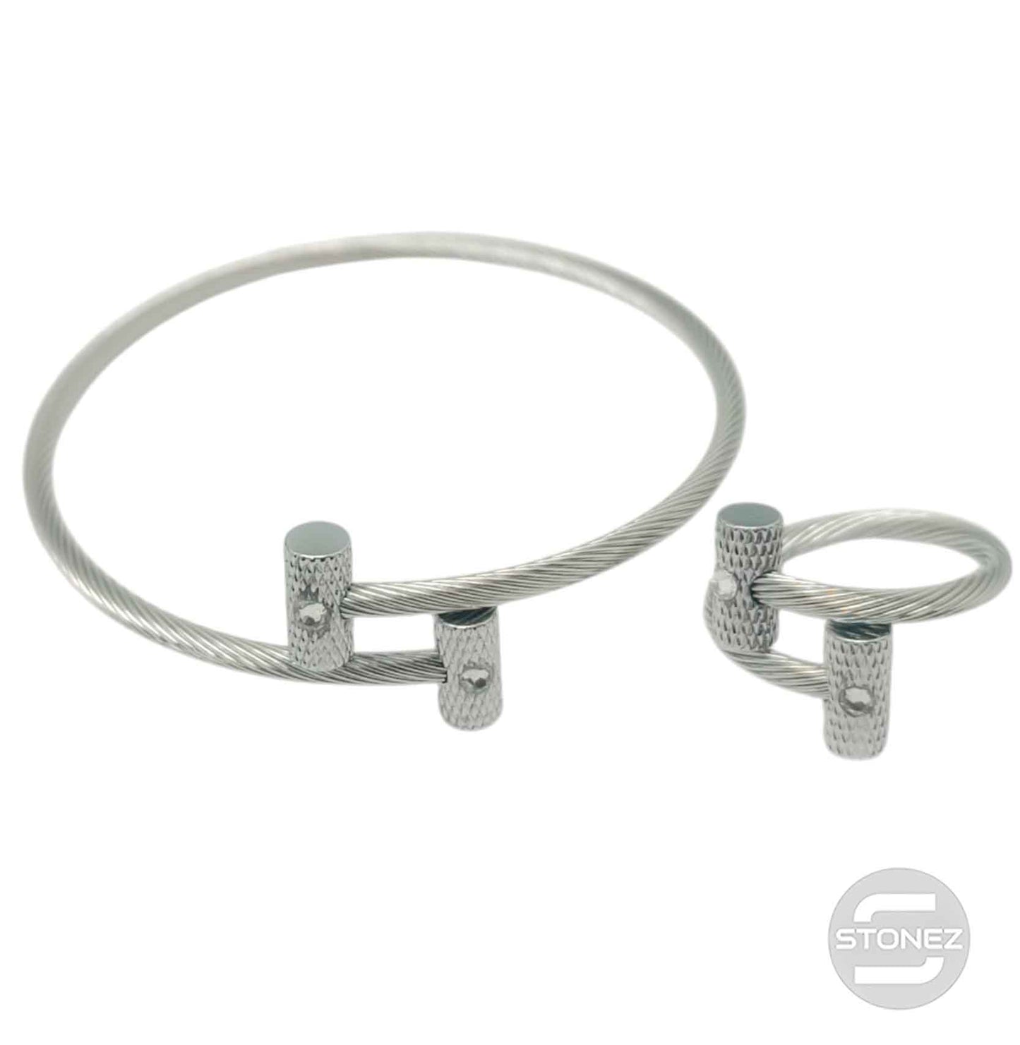 60354-19 Juego De Acero Pulsera y Anillo Ajustable