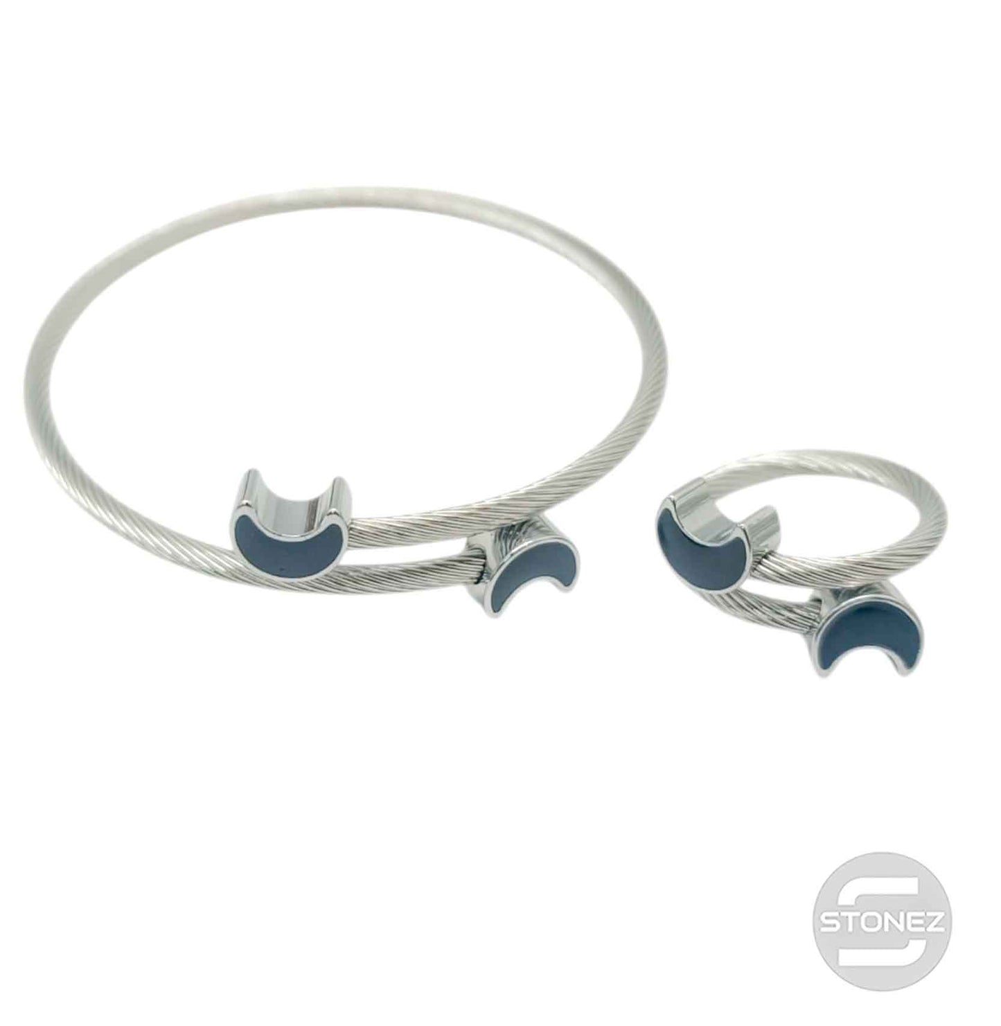 60354-20 Juego De Acero Pulsera y Anillo Ajustable