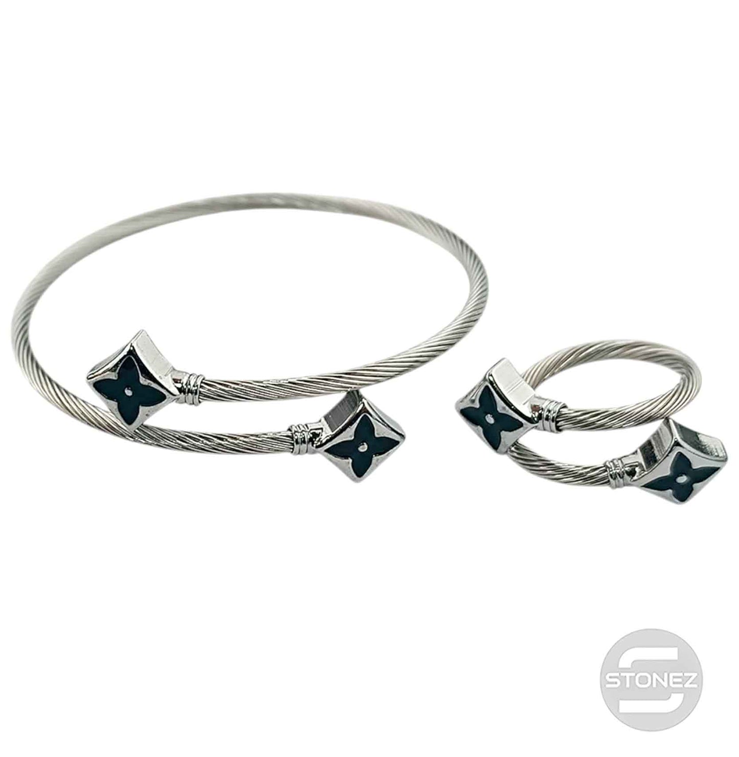 60354-24 Juego De Acero Pulsera y Anillo Ajustable