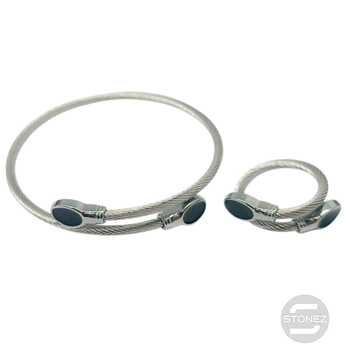60354-30 Juego De Acero Pulsera y Anillo Ajustable