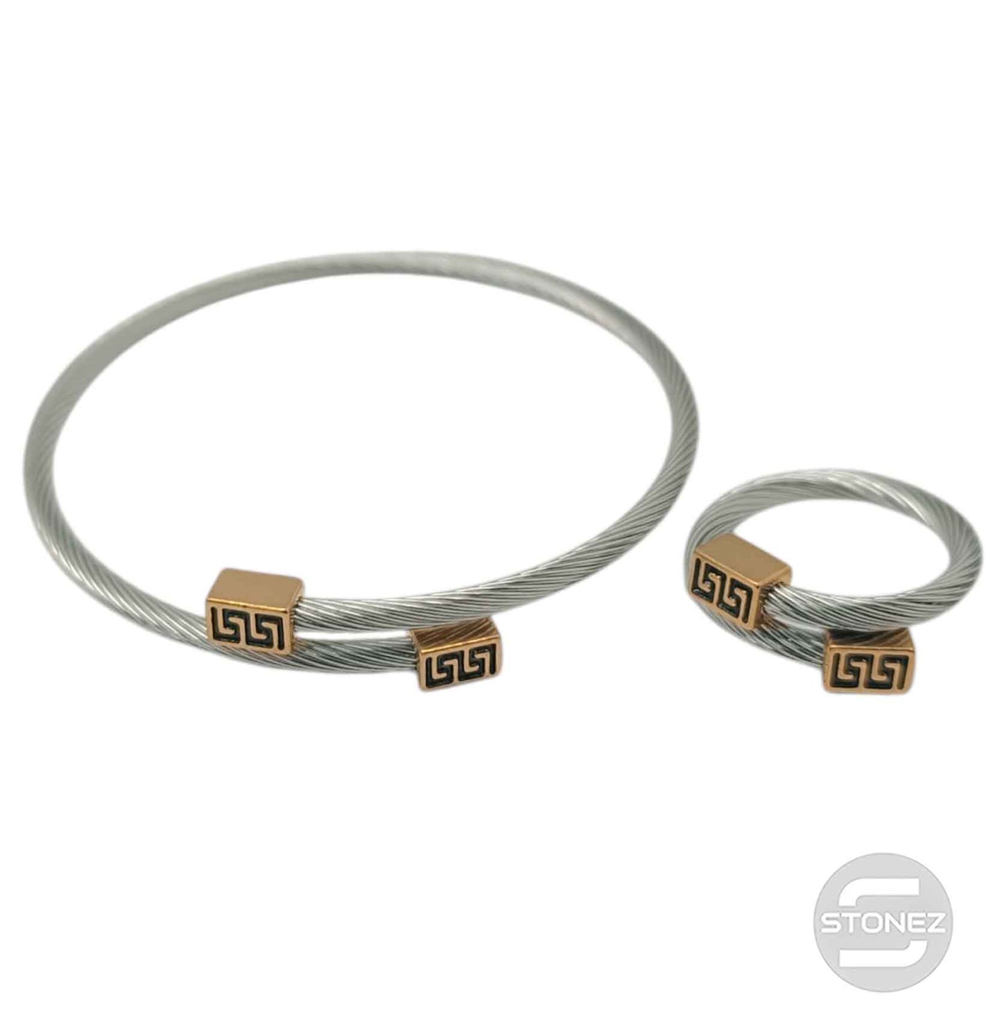 60355-01 Juego De Acero Pulsera y Anillo Ajustable