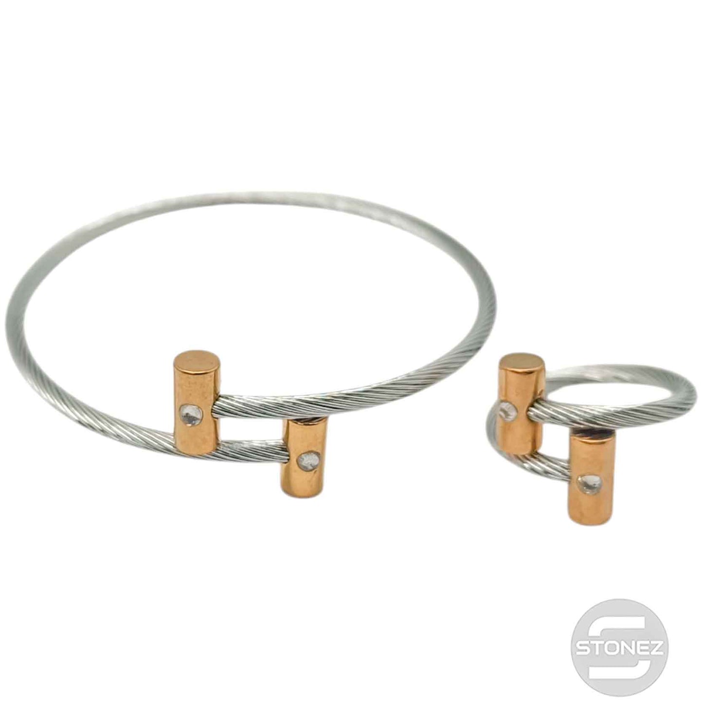 60355-04 Juego De Acero Pulsera y Anillo Ajustable