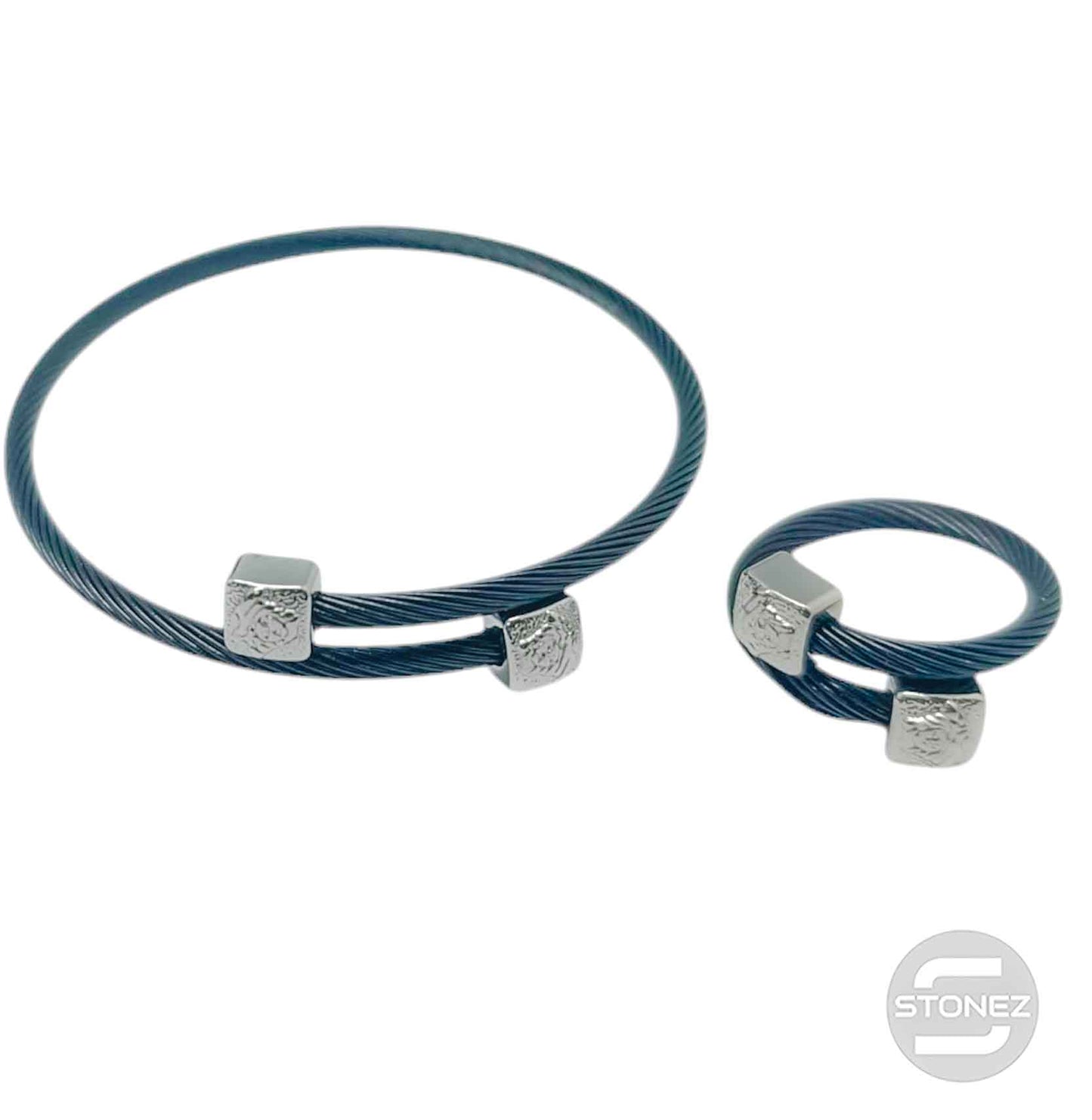 60356-03 Juego De Acero Pulsera y Anillo Ajustable