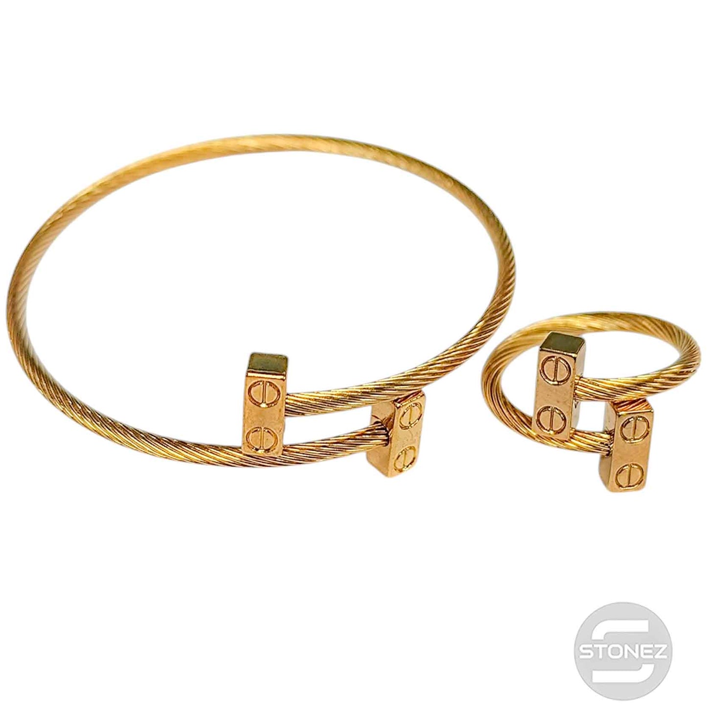 60361-23 Juego De Acero Pulsera y Anillo Ajustable