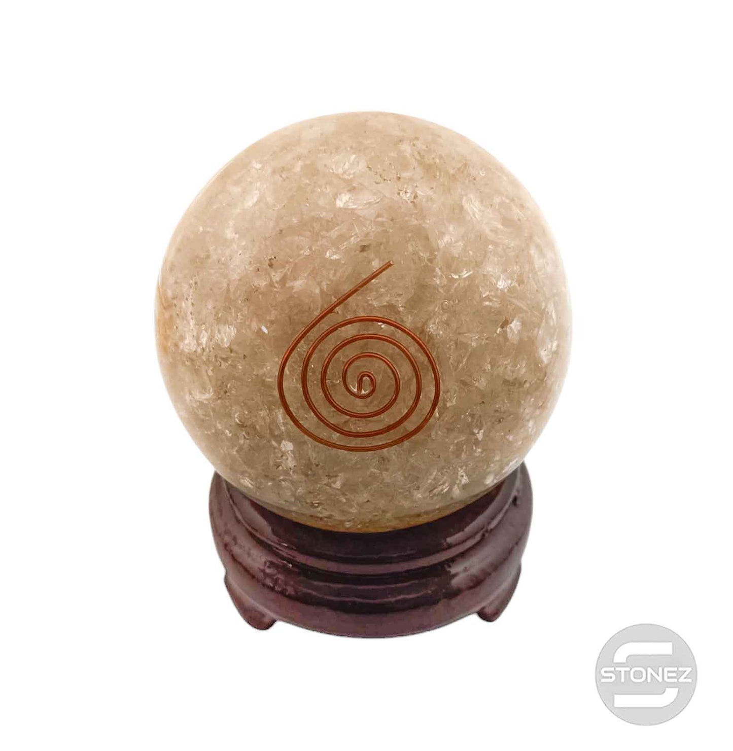 60374-01 Esfera Orgonita Con Piedra Cuarzo Blanco 8 cms Aporx ( Peana No Incluido)