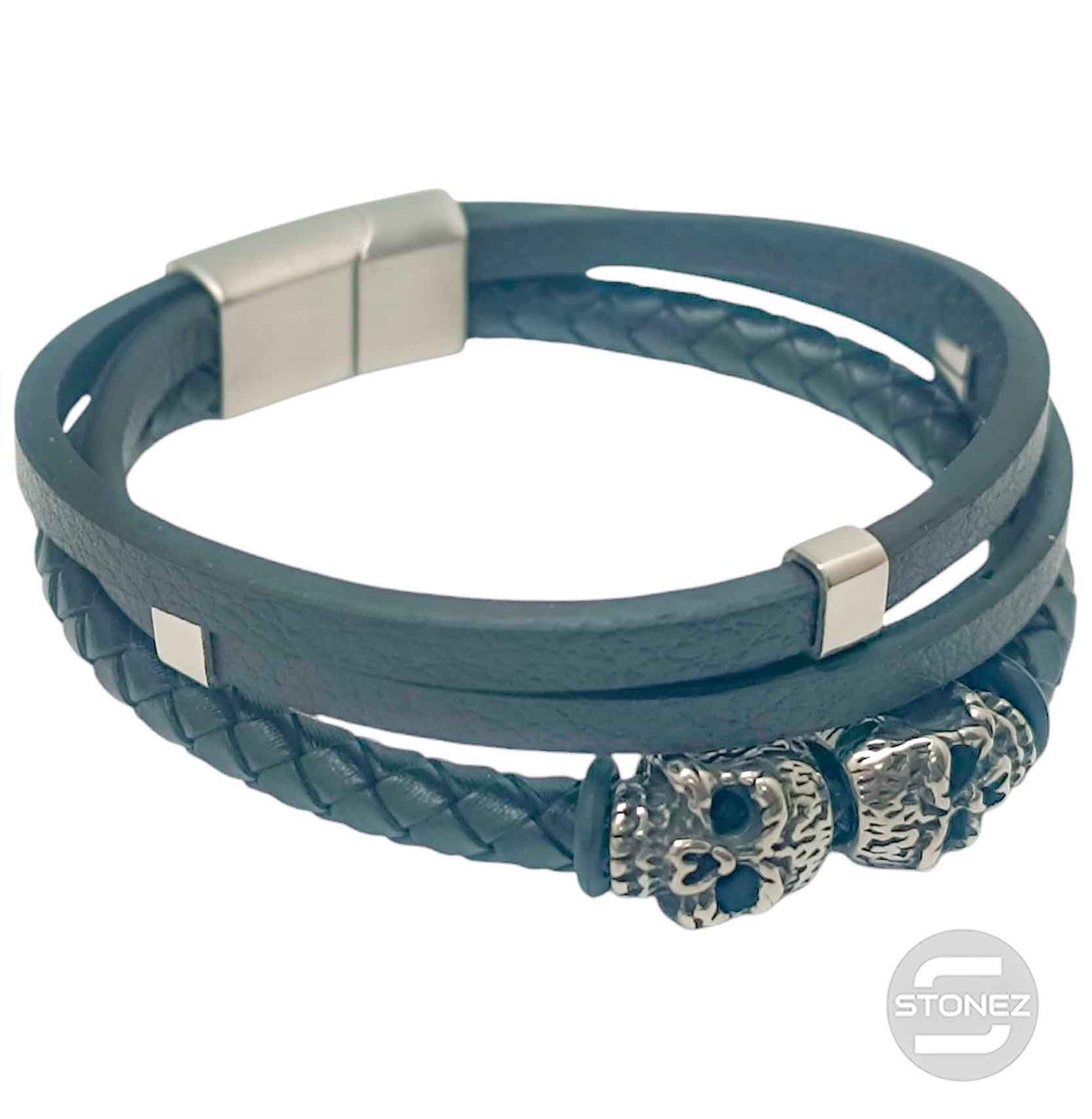 60379-40 Pulsera Acero Y Cuero Largo 22 Cms Aprox