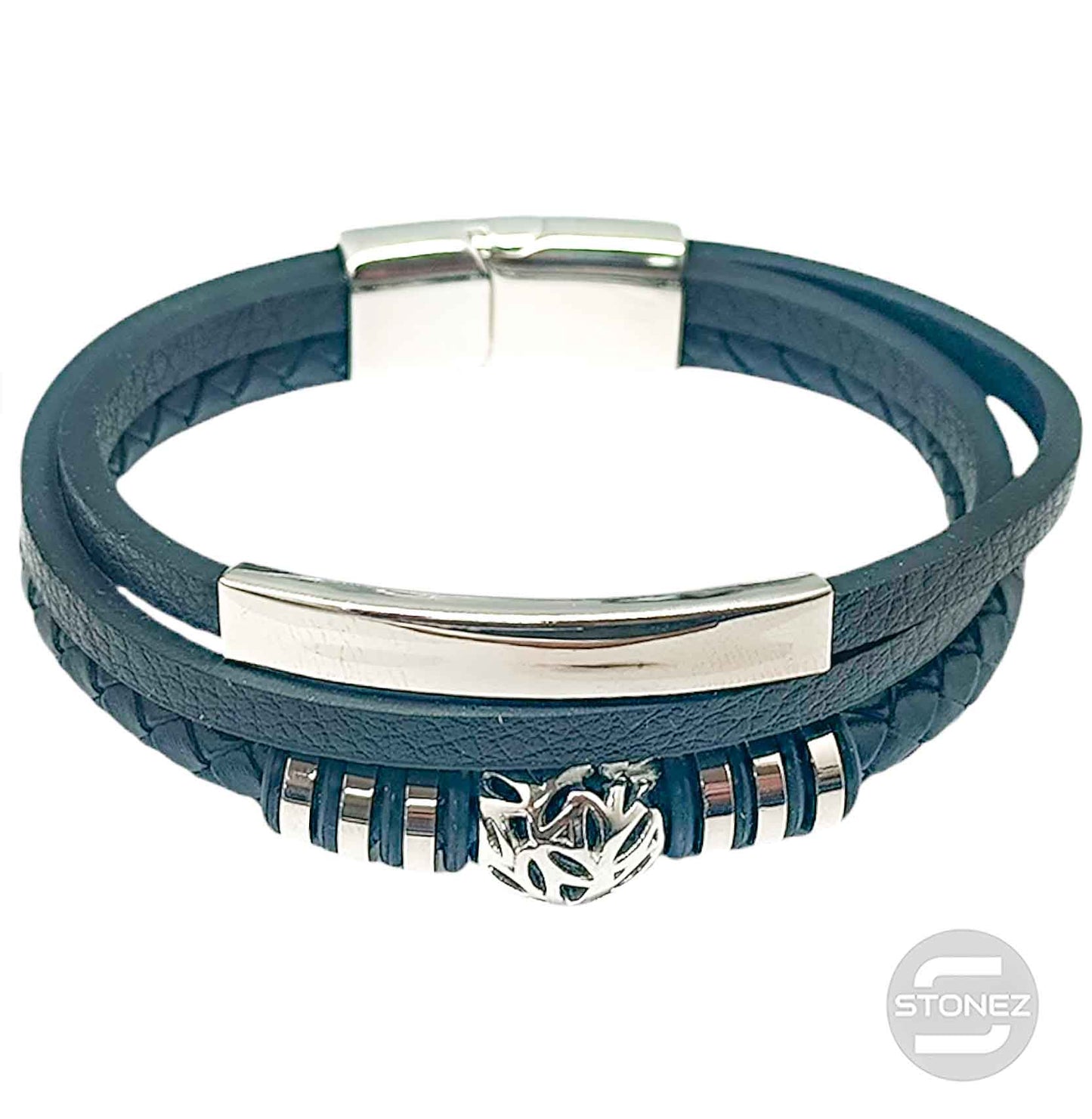 60379-45 Pulsera Acero Y Cuero Largo 22 Cms Aprox