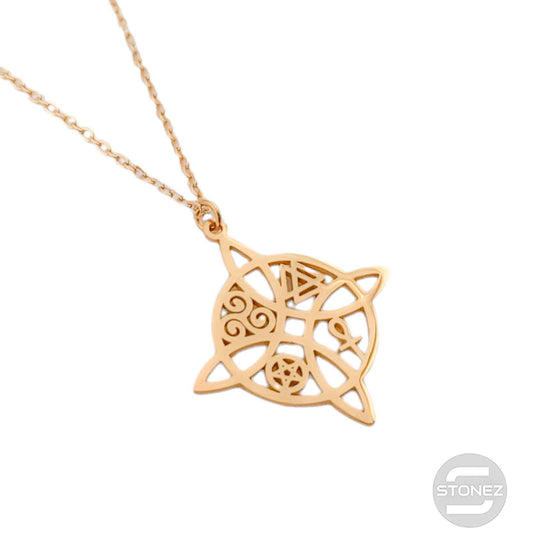 60797-65 Collar Acero Daorado Nudo De Bruja Y Cadena 40+5 Cms.