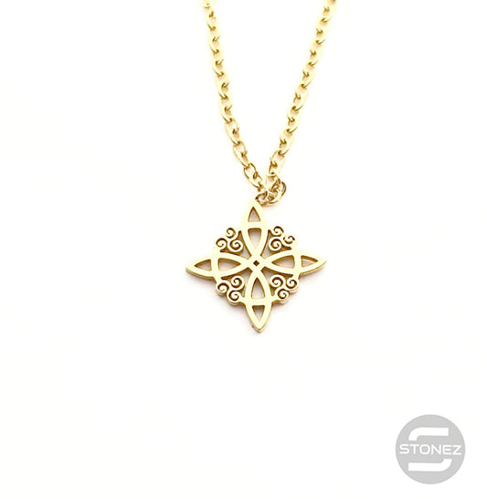 60797-13 Collar Acero Dorado Nudo De Bruja 12 mm Y Cadena 40+5 Cms