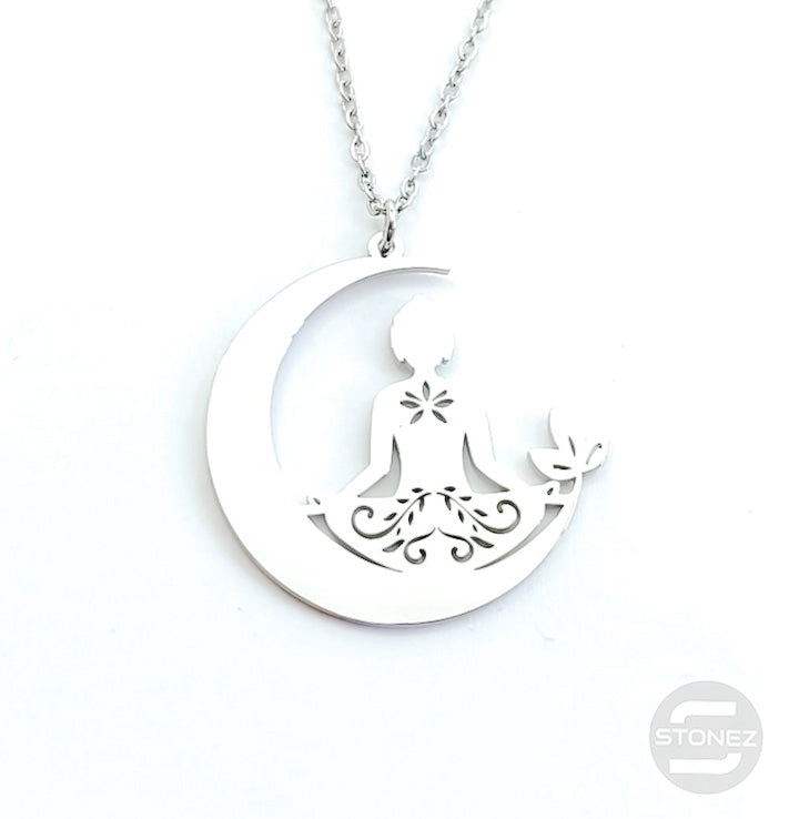 60797-28 Collar Acero Luna Y Buda 26 mm Y Cadena 40+5 Cms