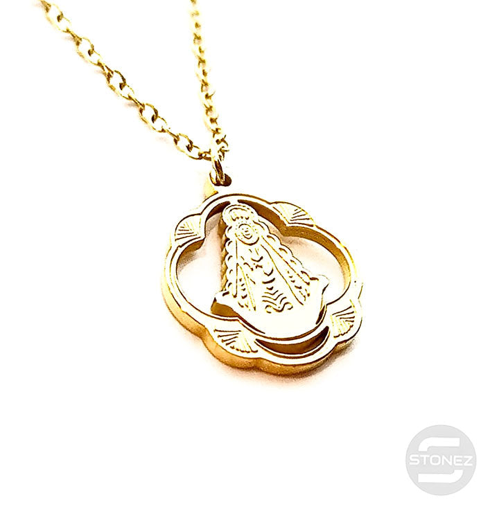 60797-51 Collar Acero Dorado Virgen Del Rocio 15 mm Cadena 40+5 Cms