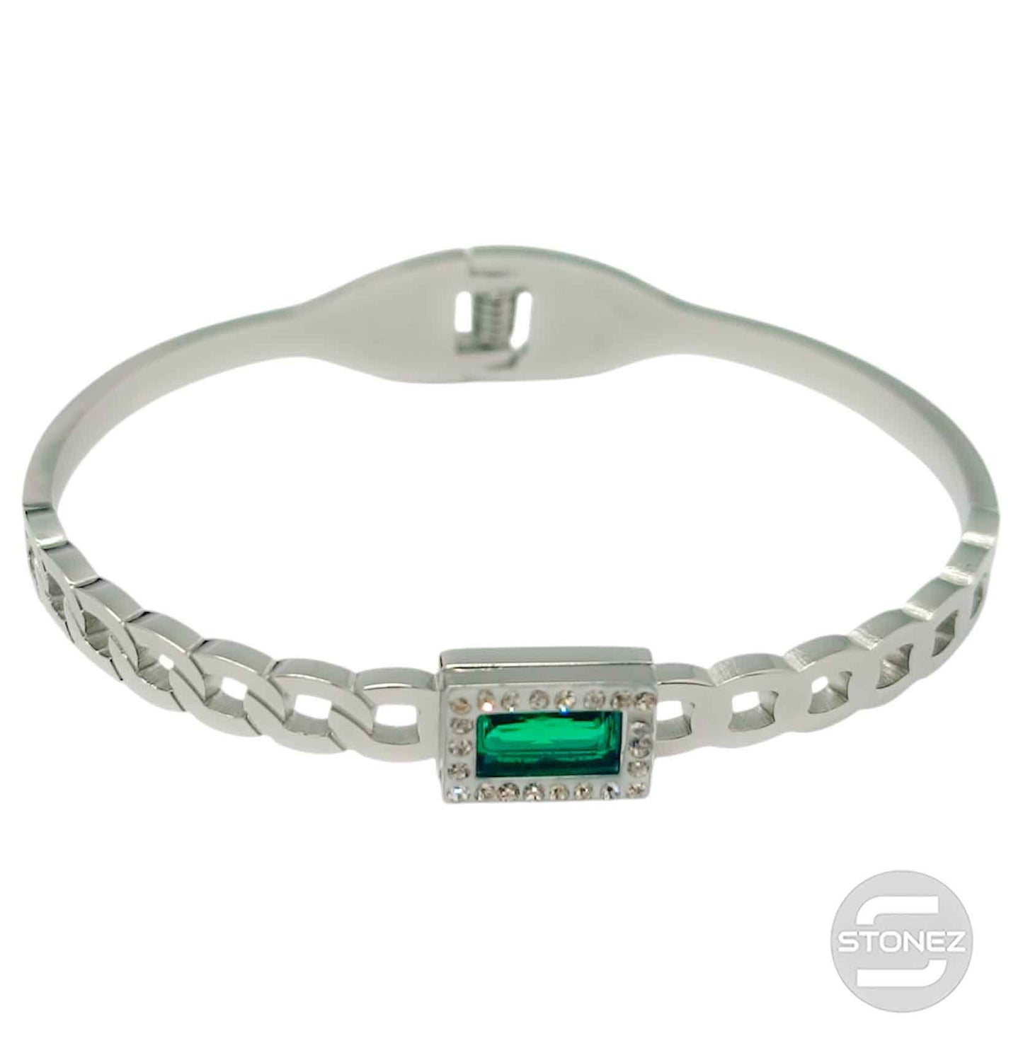 60914-05 Pulsera Acero Y Cristal Brazalete Con Apertura De Muelle