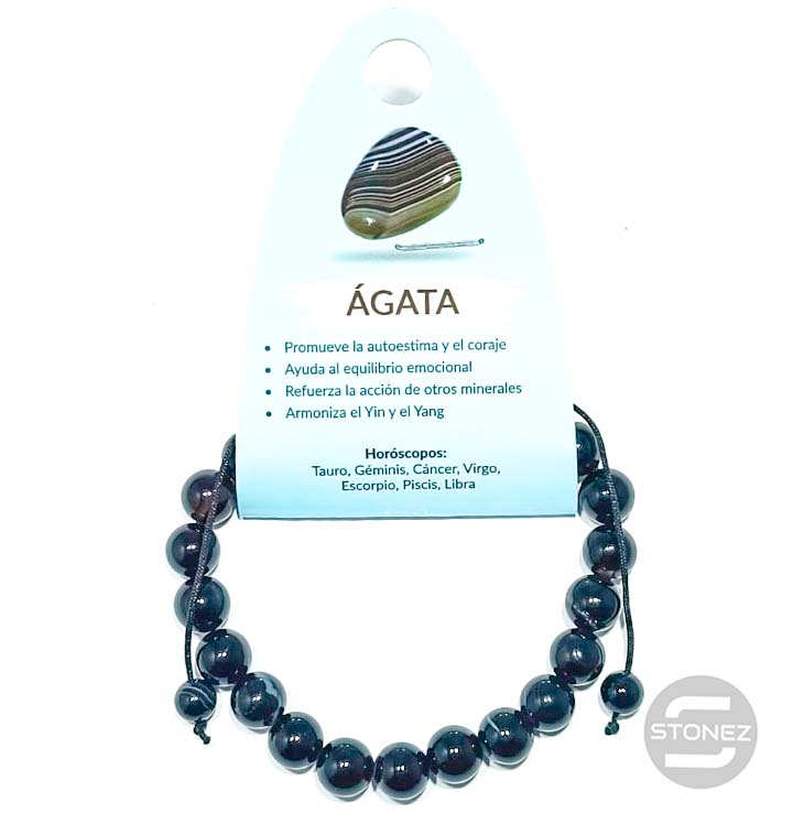 60920-30 Pulsera Ágata Negra Macramé Adaptable 8 mm
