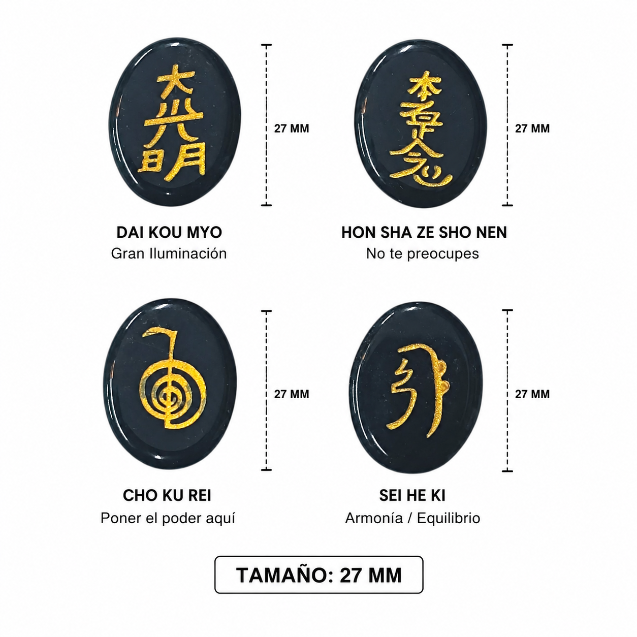 Kit Juego Piedra Natural Onix con los 4 simbolos de Reiki 4 Pcs Ref:37986-04