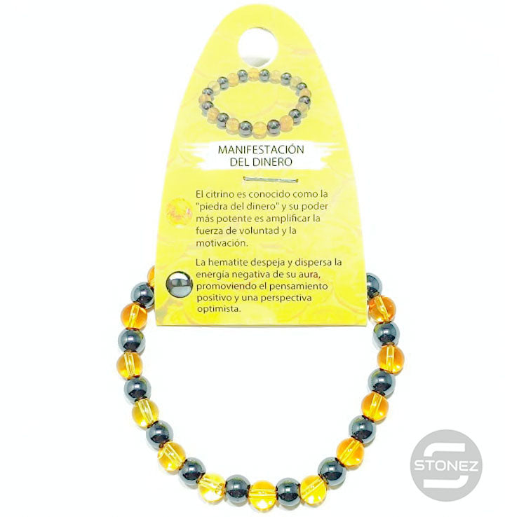 70018 Pulsera Manifestación Del Dinero Combinando Citrino y Hematite 6 mm