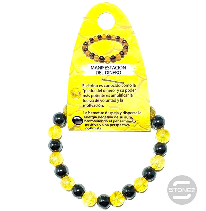 70068 Pulsera Manifestación Del Dinero Combinando Citrino y Hematite 8 mm