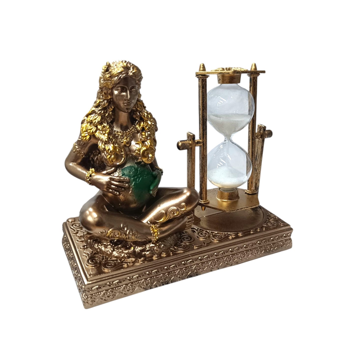 Figura En Resina Madre Tierra Y Reloj De Arena 17x19 Cms Apox Color Bronce 600104406