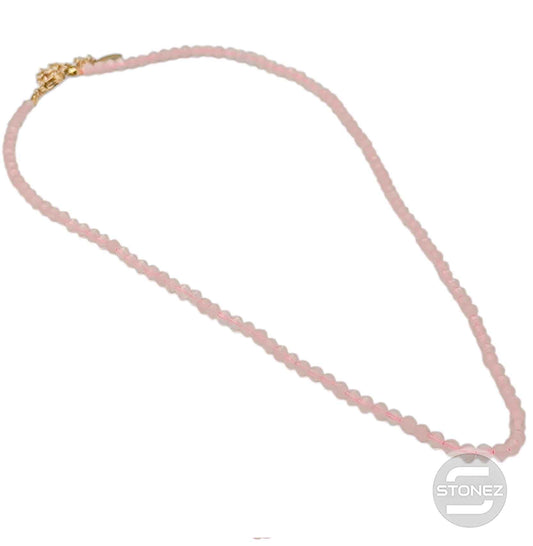 61043-02 Collar Cuarzo Rosa 3mm Fac 40+5 Cms Cierre Acero Dorado
