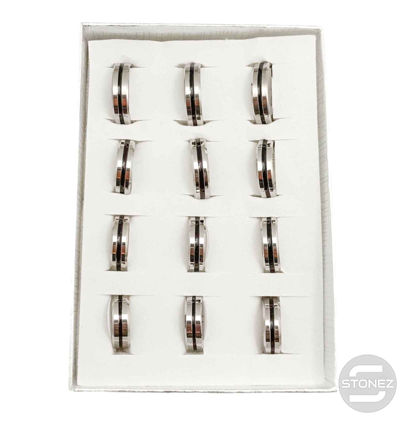 61105-05 Juego 12 Anillo Acero Inoxidable Con Diferentes Tallas Desde T16 a T22