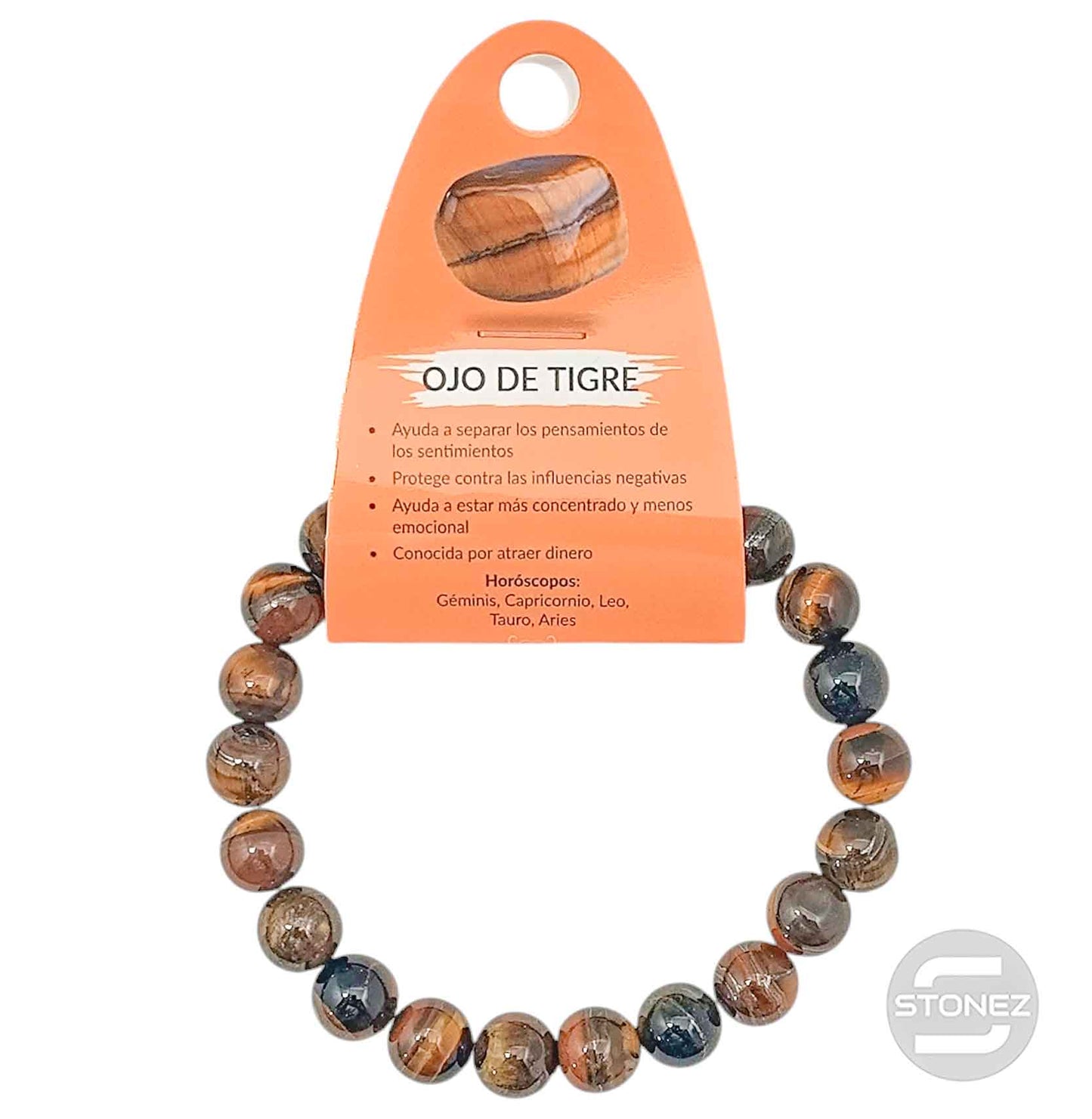 61186-09 Pulsera De Hombre 22 Cms Aprox Ojo De Tigre 10 mm