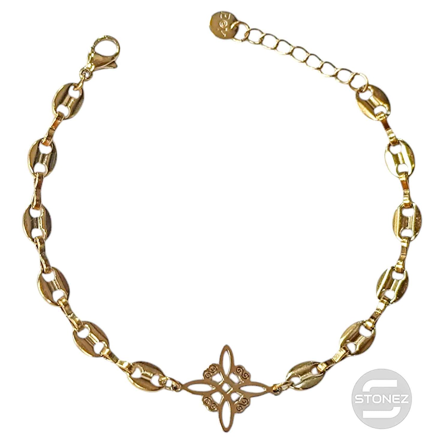 61676-06 Pulseras Acero Dorado Dije Nudo De Bruja 17+3 cms Aprox