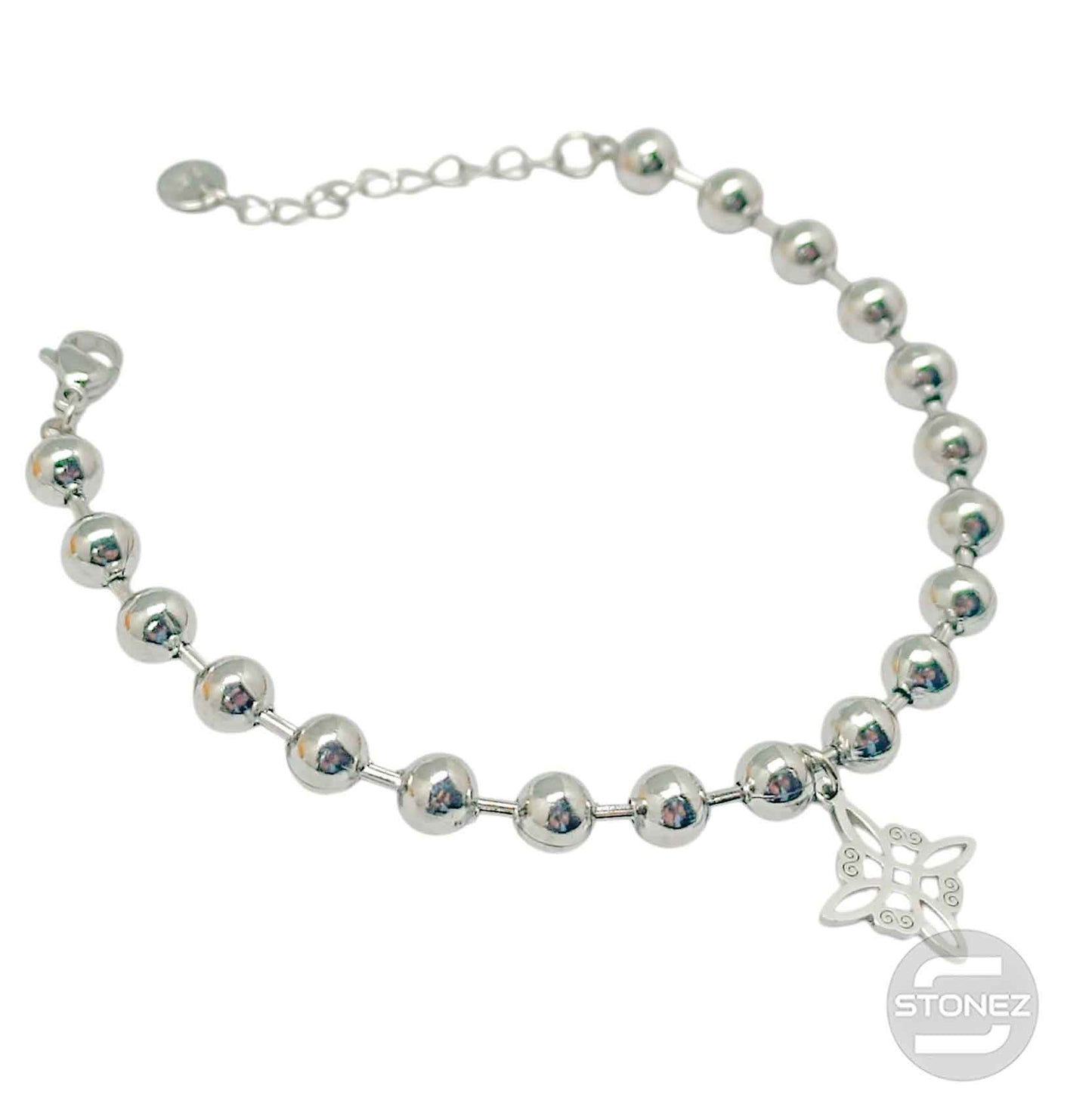 61676-07 Pulseras Acero Bolas 6 mm Dije Nudo De Bruja 17+3 cms Aprox